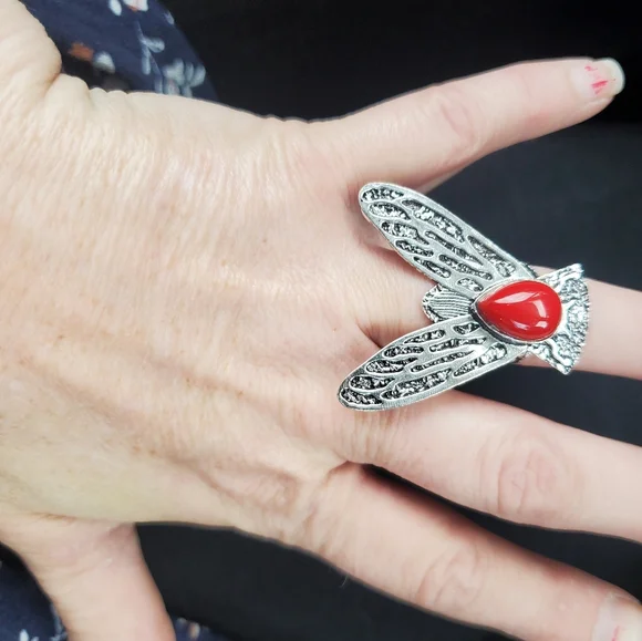New Coral Flying Insect Silver Ring. - Picture 3 of 14
